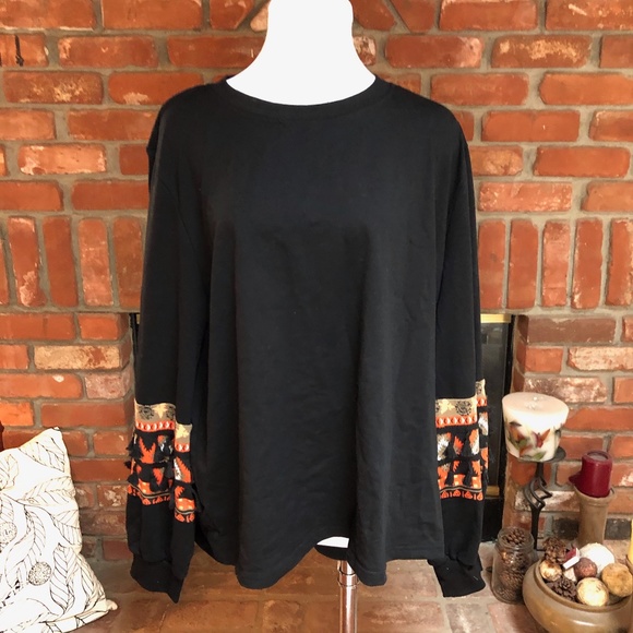 Black Aztec Fringe Stretch 3XL Sweatshirt Top